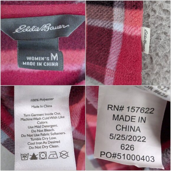 Eddie Bauer Plaid Fleece Sweater Womens Purple Pink 1/4 Zip Long Sleeve Size M - Picture 4 of 7